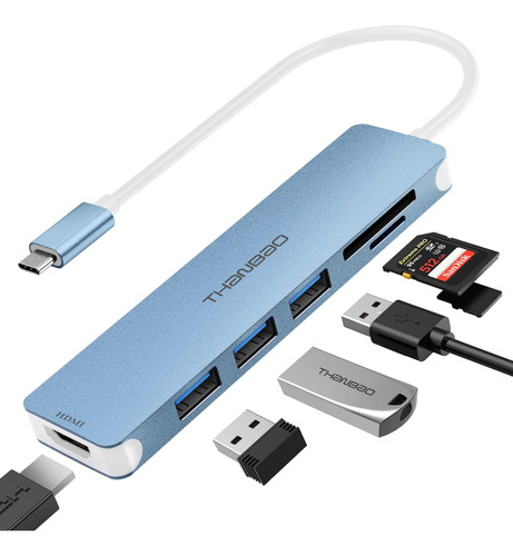 Adaptador Multipuerto Usb C Hub, Dongle Portátil 7 En 1 Con.