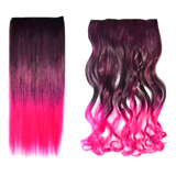 * Extensión Cortina Pelo Fantasía Color Negro/ Pink 60 Cm *