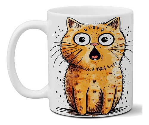 Taza De Cerámica Meme Gato Sorprendido Exclusiva Premium