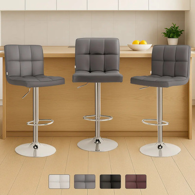 Set 3 Bancos Altos Cocina Barra Silla Desayunador Blick Acabado De La Estructura Cromado Color Gris | Envío gratis