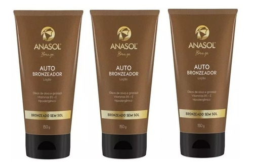 Kit C/3 Auto Bronzeador Anasol Loção Bronzeado Sem Sol 150g