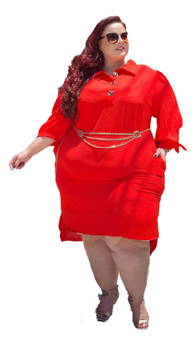 Vestido Feminino Plus Size Manga Curta Confraternização 007