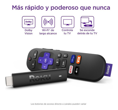 Roku Stick 4k Color Negro Tipo De Control Remoto De Voz