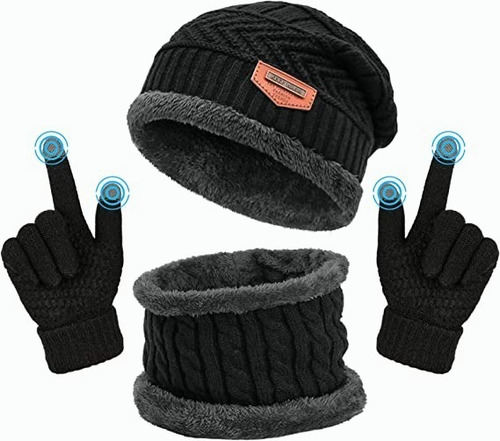 3 En 1 Gorro Bufanda Guantes Cuello Unisex Invierno Frío