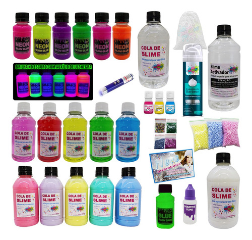 Kit Completo Fazer Slime Colas Neon Colas Coloridas Novidade