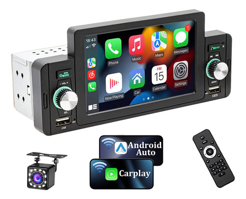 Auto Estéreo Pantalla 1 Din Carplay Y Android Auto + Camara