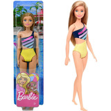1 Pc  mattel Dp, Muñeca Barbie Rubia En Traje De Baño -