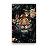 Quadro Decorativo Tigre Olhos Azuis Flores Sala Hall 100x60