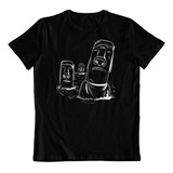 Polera Negra Algodon - Dtf - Moais Isla De Pascua Maravilla