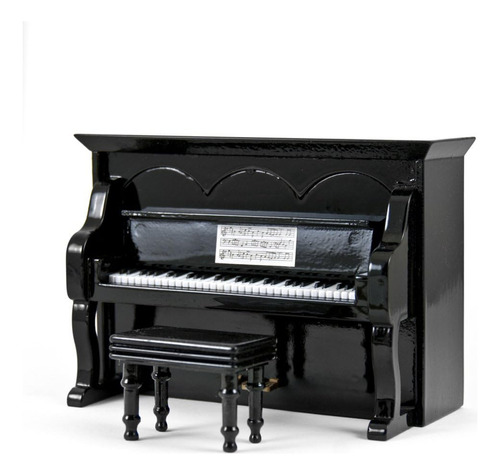 Miniatura De Piano Vertical Negro Brillante De 18 Notas...