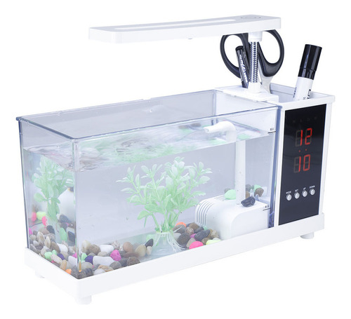 Mini Acuario Multifuncional Usb Pecera Con Reloj