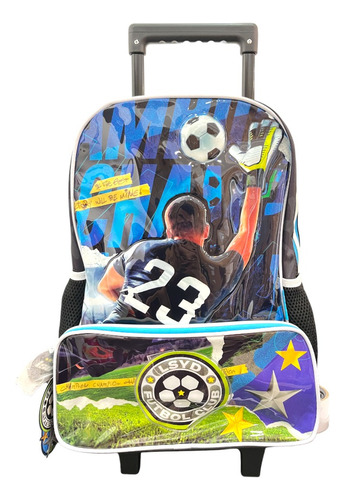 Mochila Carro Escolar Lesedife Futbol 3d 16'' Niños Urbana Color Negro Diseño De La Tela 94.20005.3