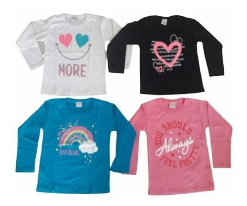 Remera M/larga Nena Pack De 4 Unidades Talles De 4 Al 16