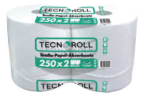 Toalla Papel Jumbo 250 Mt X 2 Rollos Tecnoroll Hoja Simple.