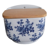 Saleiro Parede/bancada Retangular 1kg Azul Floral Porcelana 