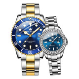 Reloj De Pareja Olevs De Cuarzo Inoxidable De Lujo, 2 Piezas Color Del Fondo Silver Golden Blue&silver Blue