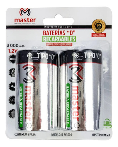 Pack De 2 Baterias  Recargables D Master  D-2x3000