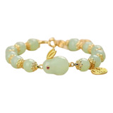 Pulsera Jade De La Suerte Conejo Vintage Con Tejido D Cuerda