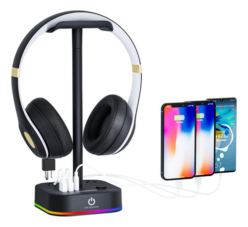 Gamenote Soporte De Auriculares Rgb Y Regleta De Alimentacin