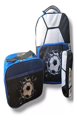 Mochila Cartuchera Lunchera Vianda Set Escolar Fútbol 