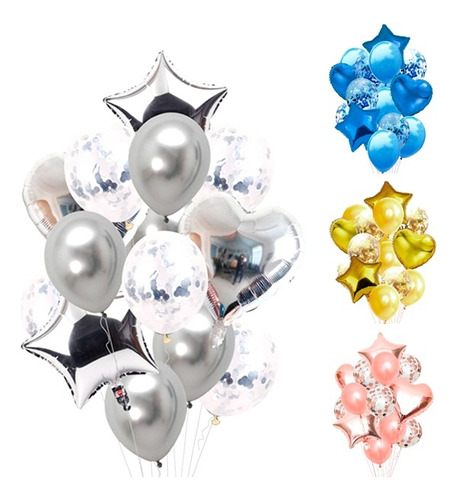 Set Bouquet De 14 Globos Con Corazones Y Estrellas 45cm