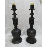 Antiguo Par Candelabros Bronce Patinado 52 Cm Alto