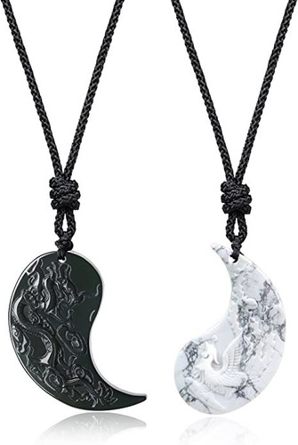 Coai Collar Con Colgante De Dragón Obsidiana Y Fénix Yin .