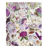 Set Sobre 200 Stickers Y Papeles Naturaleza Vintage Violeta