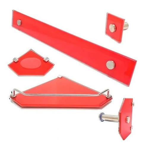 Kit De Acessórios Para Banheiro Canto 5 Peças Vidro Vermelho