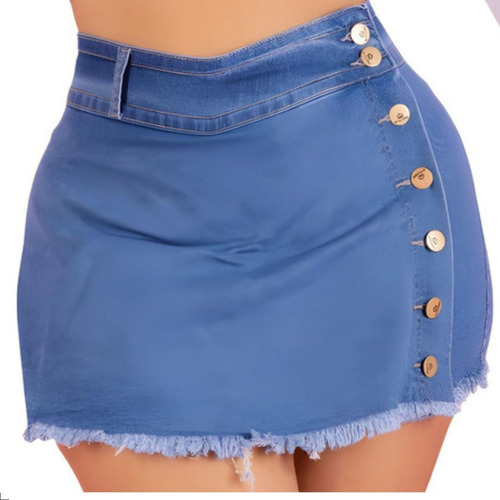 Short Saia Jeans Plus Size Feminino Levanta Bumbum Cós Alto