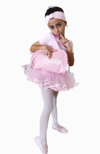 Kit Roupa De Ballet Infantil Saia Tutu Completo Com Bolsa 