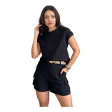 Shorts E Blusa Alfaiataria Social Conjunto Premium 