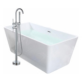 Solana Kit Tina De Baño Blanca Rectangular De Acrílico Slim 150x80x60 Cm + Grifo Independiente Tipo Cuello Cisne Monomando Silver / Kit De Lujo Completo Blanco/silver Para Cuarto De Baño