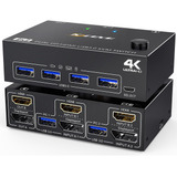 Interruptor Kvm De Doble Monitor Usb 3.0 Hdmi+displayport 4.