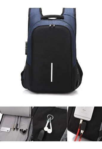 Mochila Maletin Con Carga Usb  Impermeable Viaje / Notebook