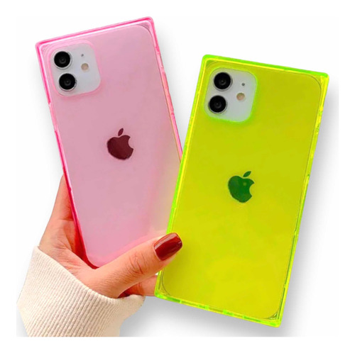 Capa Case Capinha Silicone P/ iPhone 12 12 Pro Neon Quadrada