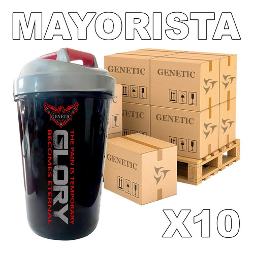 10 Vasos Shaker Black Glory Genetic 600ml Proteína Sin Grumo