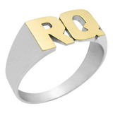 Anillo Sello 2 O 3 Iniciales Plata 925 Oro 18k Letras Clasic