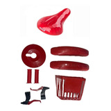 Kit Acessórios Vermelho Bicicleta Bike + Banco Selim Aro 16