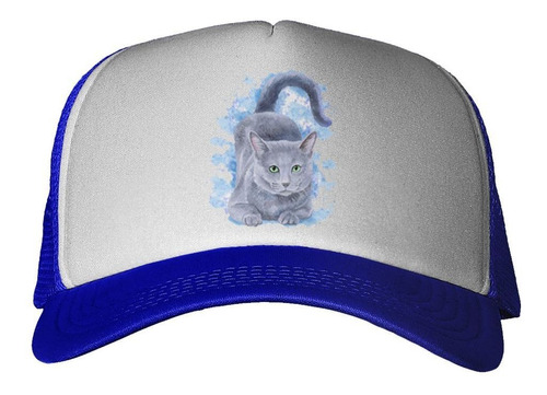 Gorra Gato Azul Ruso Retrato En Acuarela