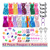 Kit 42 Peças Para Barbie Boneca Roupas Acessórios Bolsas