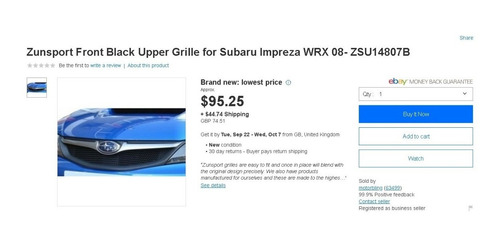 Parrilla Grill Para Subaru Impreza Wrx 2008-2018 Foto 2