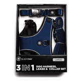 Silver Paw Collar, Arnes Y Correa Grande Color Azul 3 Pzas