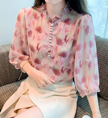 Camisa Blusa Social Feminina Elegante Estampada Luxo M372