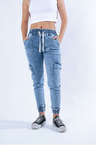 Pantalón Jean Jogger Babucha Mujer Elastizado Cargo Pinkrock