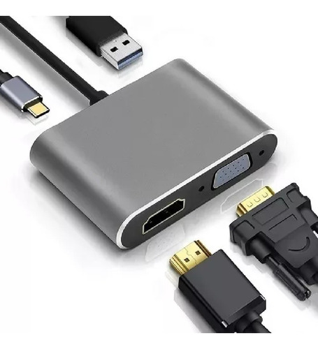 Hub Multipuertos Tipo C 4 En 1 Hdmi Vga Usb C Usb 3.0