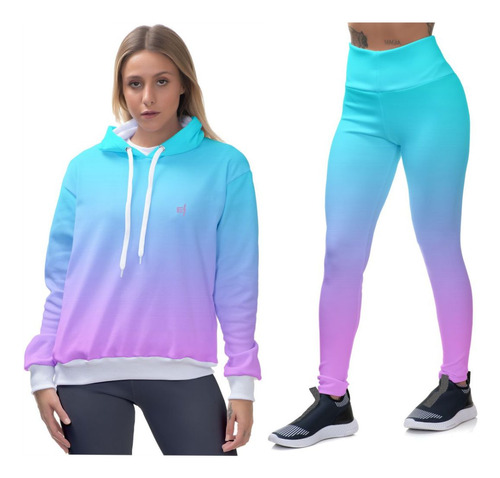 Kit Moletom Blusa Frio Feminina Calça Legging Fitness Treino