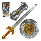 Espada De Brinquedo Kit Medieval Escudo Katana Sabre Punho