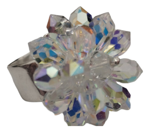 Anillo Flor Cristal Candil Swarovski Racimo Plata .925