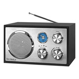 Radio Fm De Escritorio De Madera Bluetooth, Negro